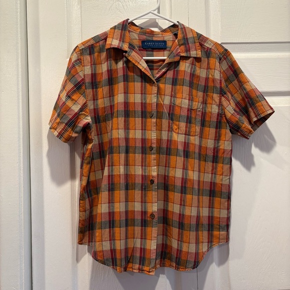 Karen Scott Tops - Vintage Karen Scott 100% Cotton Orange Short Sleeve Button Up Top - Size Medium